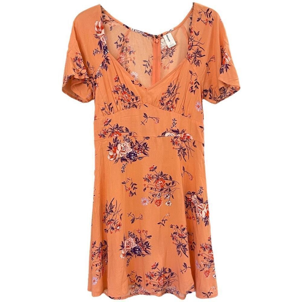 Abound Nordstrom Women's Dress A-Line Floral Zip Back Pleated Coral Small NEW